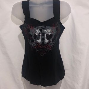 Harley Davidson Skulls w/Heart Detail Cut Out Tank
